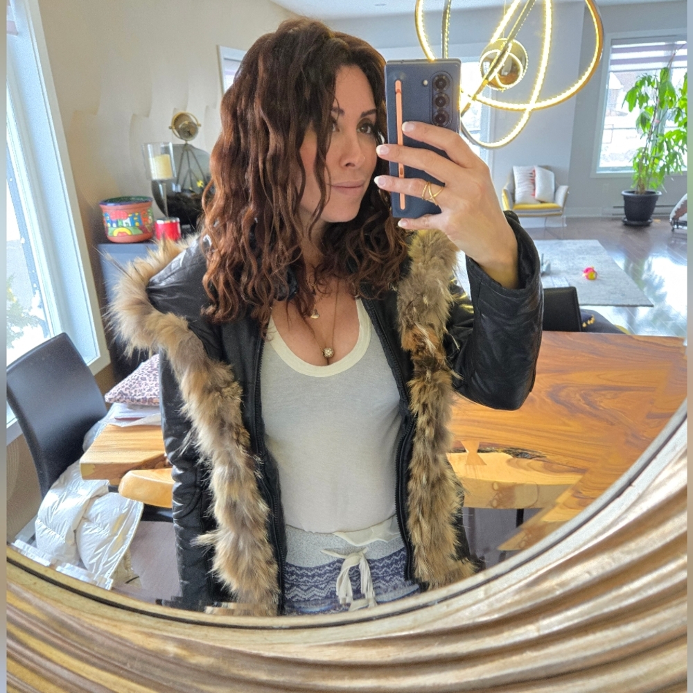 Rudsak Winter Jacket Leather Wolf Fur Real Size XS